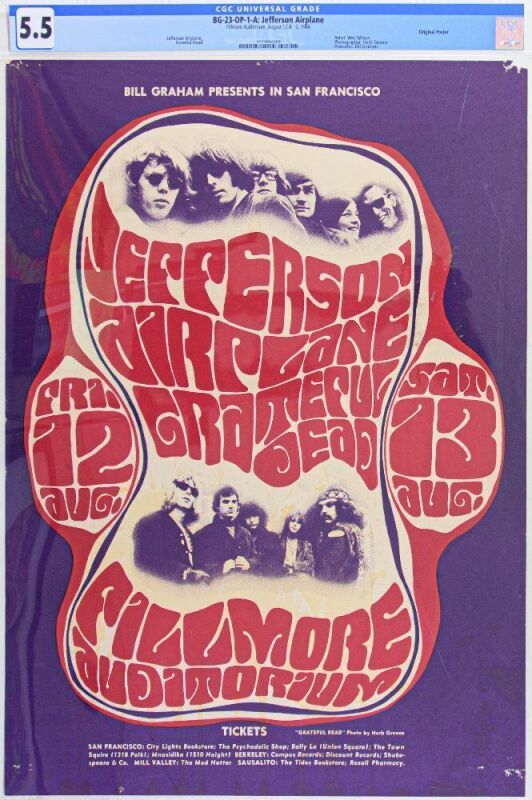 1966 BG-23 Jefferson Airplane Grateful Dead Fillmore Auditorium Poster CGC 5.5