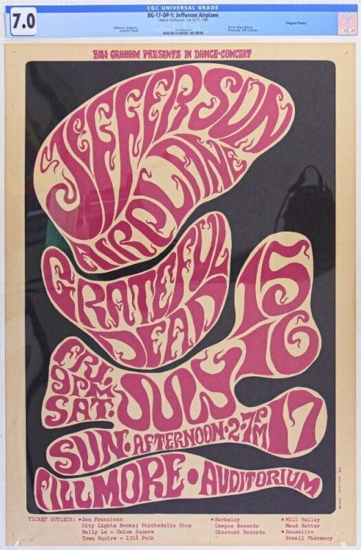 1966 BG-17 Grateful Dead Jefferson Airplane Fillmore Auditorium Poster CGC 7.0