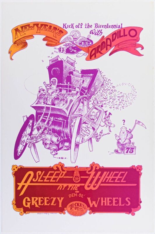 1975 Asleep at the Wheel New Years Eve Armadillo World Headquarters Poster Mint 91