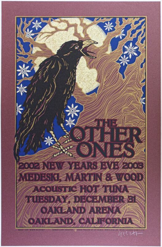 2002 Gary Houston The Other Ones Hot Tuna New Years Eve Oakland Arena Signed Houston Poster Mint 91