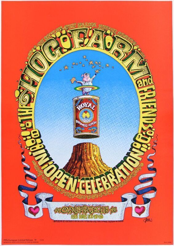 1976 AOR-2.358 Hog Farm Celebration Cinemateque 16 Los Angeles RP2 European Version Poster Near Mint 87