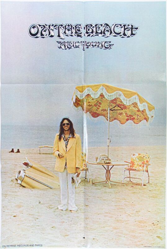 1974 Neil Young On The Beach Warner Brothers Reprise Promotional Poster Near Mint 89
