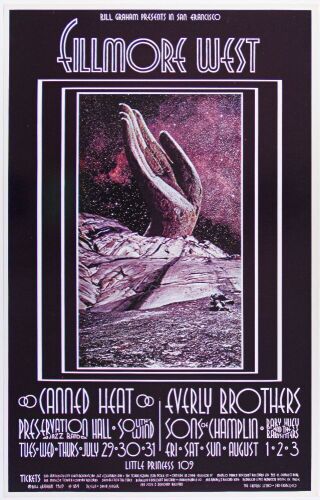 1969 BG-184 Canned Heat The Everly Brothers Fillmore West Poster Near Mint 87
