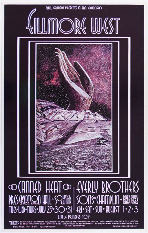 1969 BG-184 Canned Heat The Everly Brothers Fillmore West Poster Near Mint 87