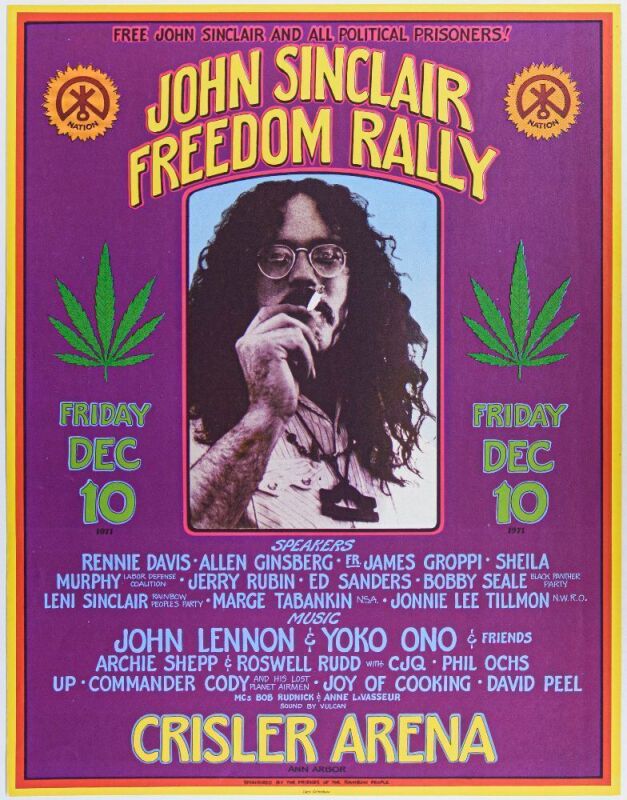 1971 AOR-4.194 John Sinclair Rally Ann Arbor Poster Near Mint 85