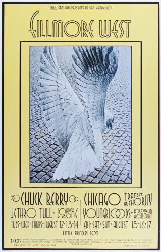 1969 BG-187 Jethro Tull Chuck Berry The Youngbloods Fillmore West Poster Near Mint 85