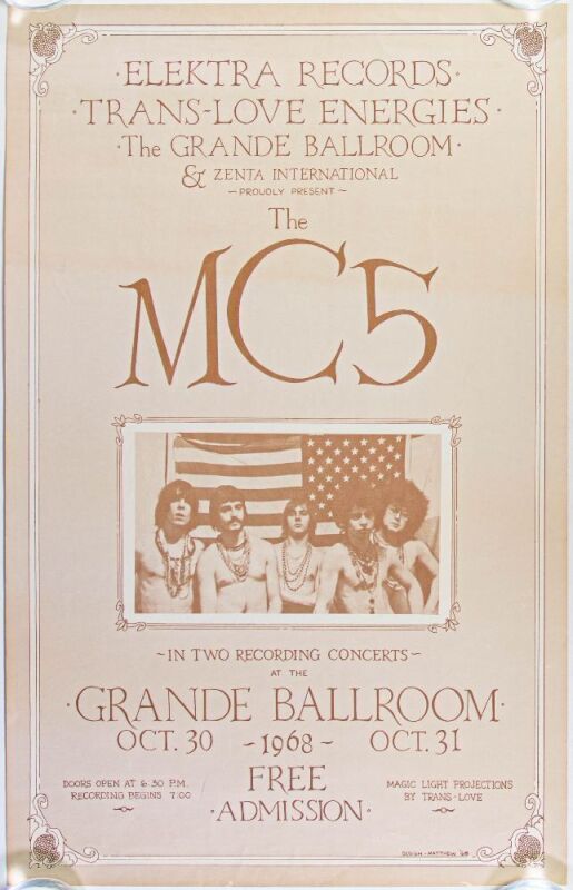 1968 G/G-681030 Matthew Radofsky MC5 Grande Ballroom Halloween Shows Poster Near Mint 89