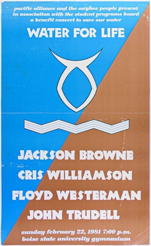 1981 Jackson Browne Water For Life Boise State University Poster Extra Fine 63
