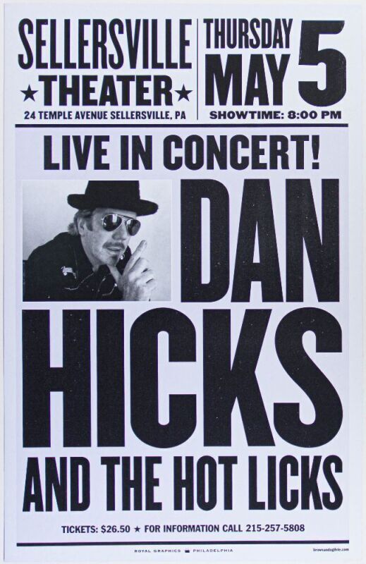 2005 Dan Hicks Sellersville Theater Cardboard Poster Near Mint 89