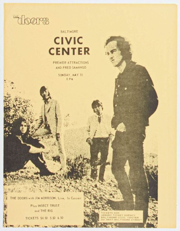1970 The Doors The Baltimore Civic Center Handbill Excellent 79