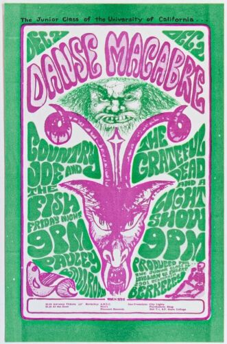 1966 Grateful Dead Country Joe Pauley Ballroom Berkeley Handbill Mint 90