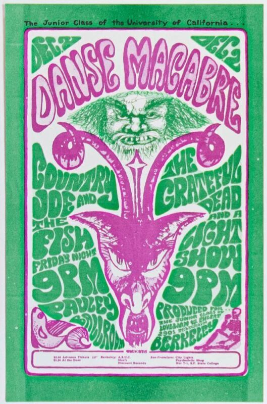 1966 Grateful Dead Country Joe Pauley Ballroom Berkeley Handbill Mint 90