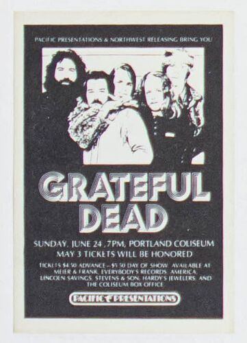1973 Grateful Dead Portland Coliseum Handbill Near Mint 87
