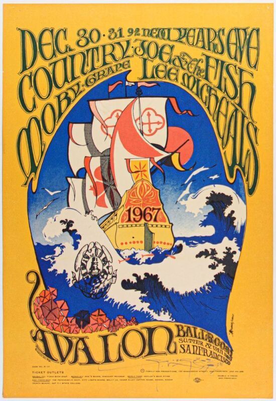 1966 FD-41 Country Joe Moby Grape Avalon Ballroom Signed Mouse Poster Excellent 77