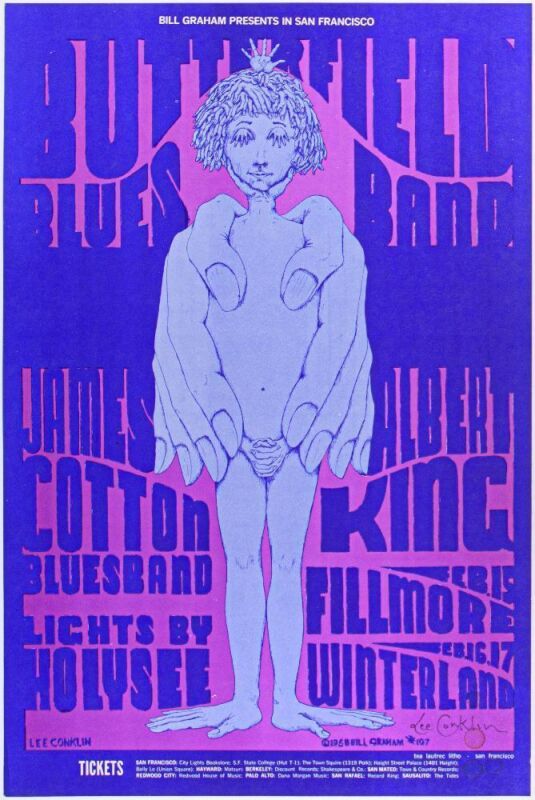 1968 BG-107 Butterfield Blues Band James Cotton Winterland & Fillmore Auditorium Signed Conklin Poster Near Mint 81