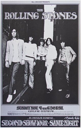 1969 BG-201 Rolling Stones Oakland Coliseum RP3 Signed Tuten Poster Near Mint 83