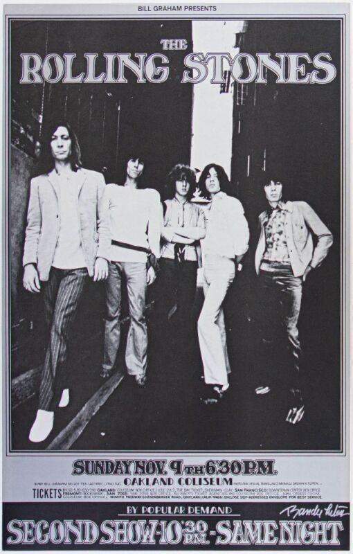 1969 BG-201 Rolling Stones Oakland Coliseum RP3 Signed Tuten Poster Near Mint 83