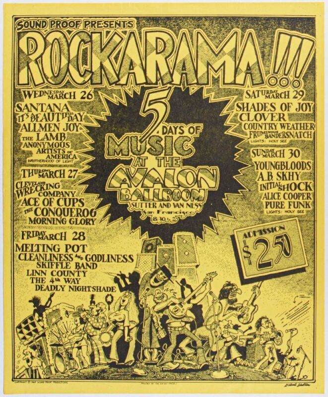 1969 Santana Rockarama Avalon Ballroom Poster Near Mint 81