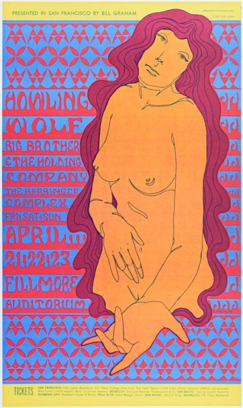 1967 BG-60 Howlin' Wolf Big Brother Janis Joplin Fillmore Auditorium Poster Near Mint 87