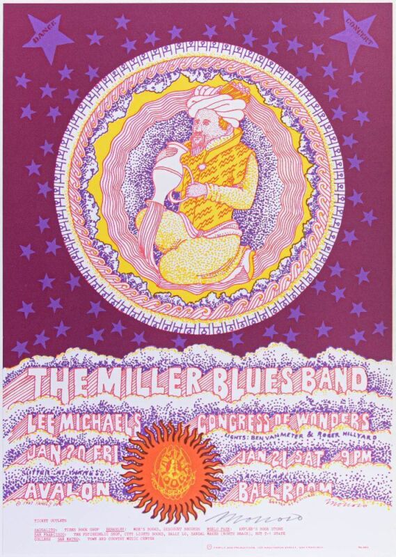 1967 FD-44 Miller Blues Band Avalon Ballroom Signed Moscoso Poster Near Mint 87