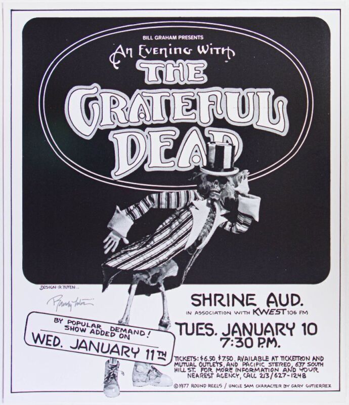 1978 Grateful Dead Shrine Auditorium Signed Tuten Poster Near Mint 87