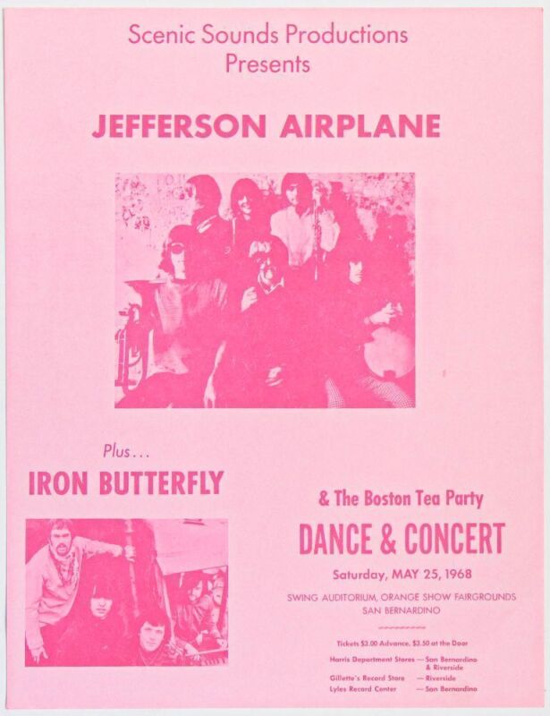 1968 Jefferson Airplane Iron Butterfly Swing Auditorium San Bernadino Flyer Excellent 79