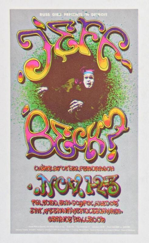 1968 G/G-681101 Jeff Beck Grande Ballroom Detroit Postcard Near Mint 87