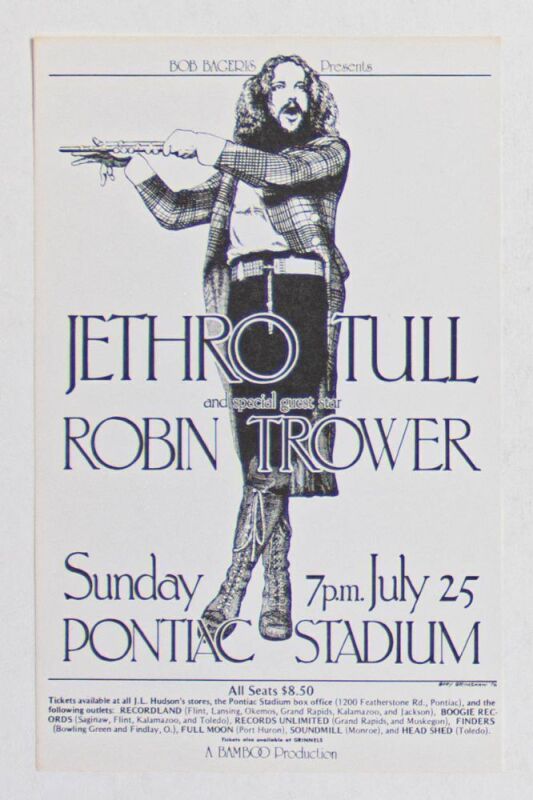 1976 Jethro Tull Robin Trower Pontiac Stadium Handbill Near Mint 85