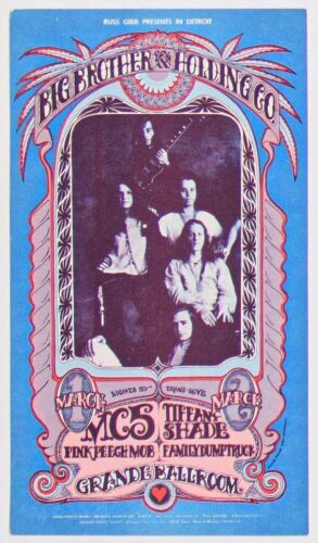 1968 G/G-680301 Big Brother Janis Joplin Grande Ballroom Detroit Postcard Extra Fine 69