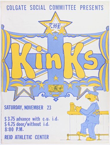 1974 The Kinks Reid Athletic Center Colgate University Poster Extra Fine 69