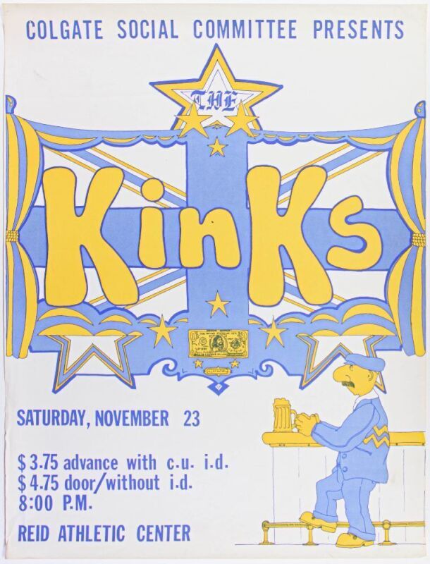 1974 The Kinks Reid Athletic Center Colgate University Poster Extra Fine 69