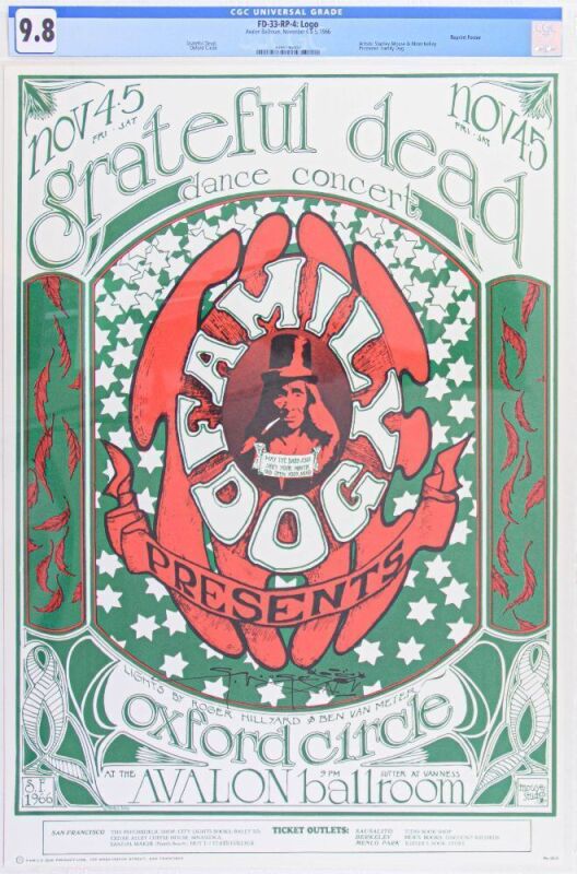 1966 FD-33 Grateful Dead Avalon Ballroom RP4 Signed Mouse Poster CGC 9.8