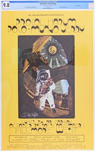 1970 BG-254 Procol Harum Poco Small Faces Rod Stewart Fillmore West Signed Singer Poster CGC 9.8