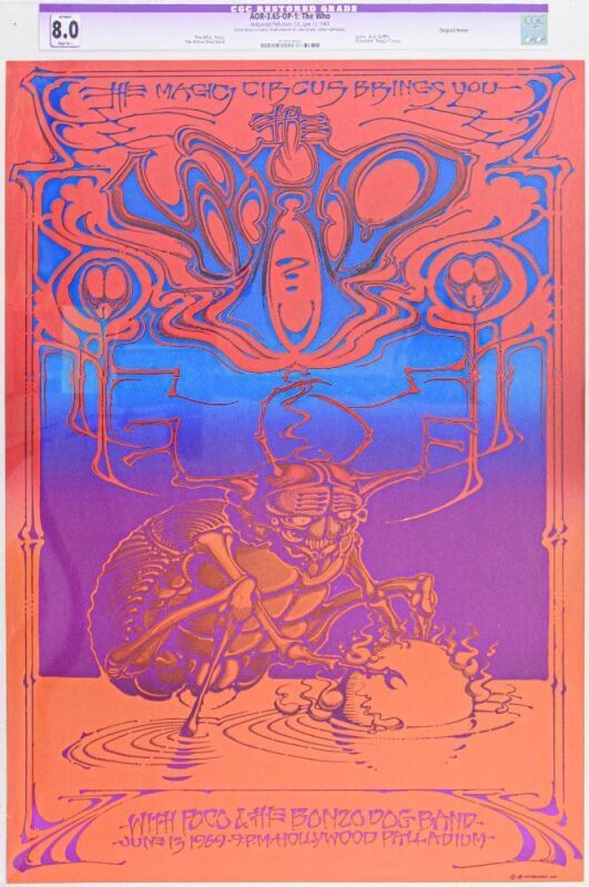 1969 AOR-3.65 Rick Griffin The Who Hollywood Palladium Poster CGC 8.0 Restored