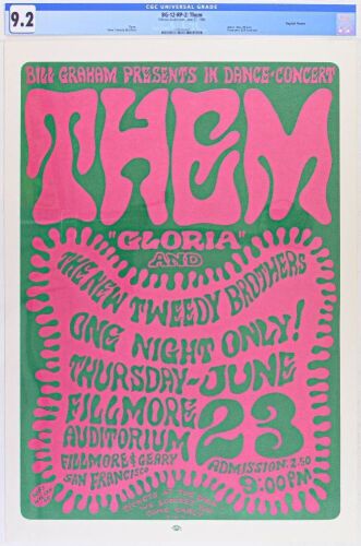 1966 BG-12 Them with Van Morrison Fillmore Auditorium RP2 Poster CGC 9.2