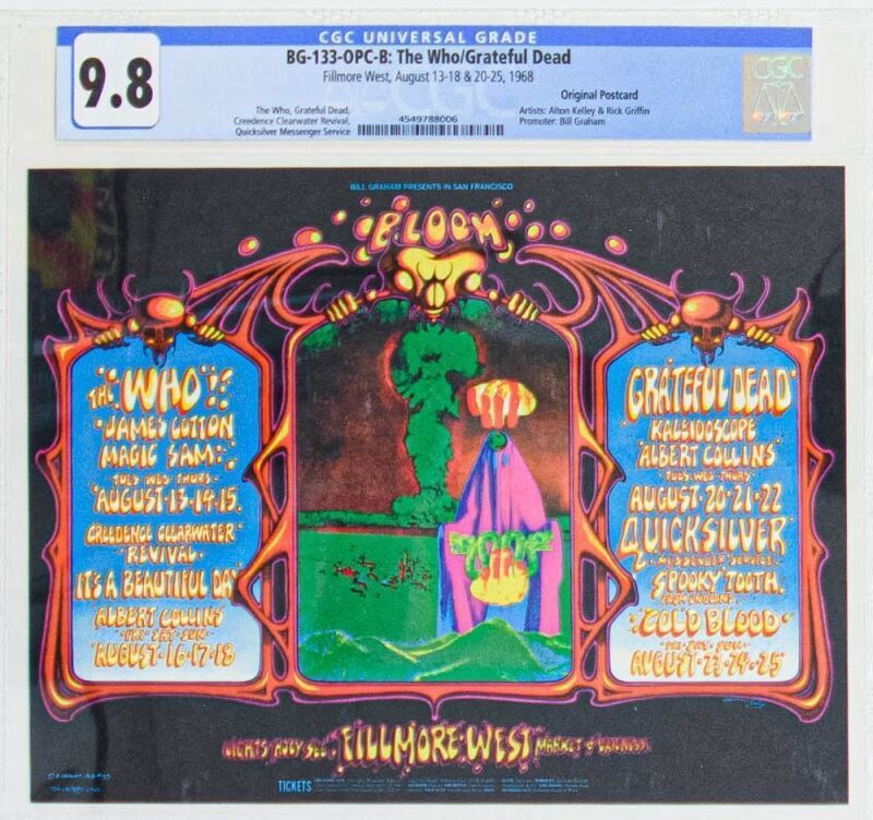 1968 BG-133 Grateful Dead The Who Fillmore West Postcard CGC 9.8