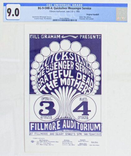 1966 BG-9 Grateful Dead Zappa The Mothers Fillmore Auditorium Handbill CGC 9.0