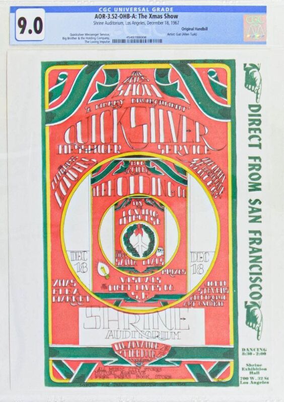 1967 AOR-3.52 Big Brother and the Holding Company Janis Joplin Quicksilver Messenger Service Shrine Auditorium Handbill CGC 9.0