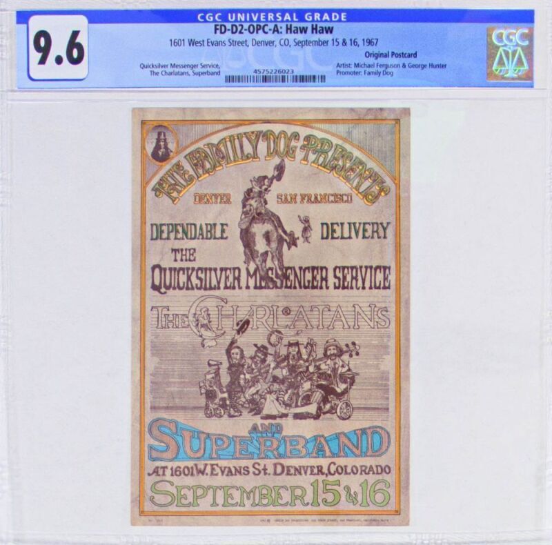 1967 FD-D2 The Charlatans Quicksilver 1601 W Evans Street Denver Postcard CGC 9.6