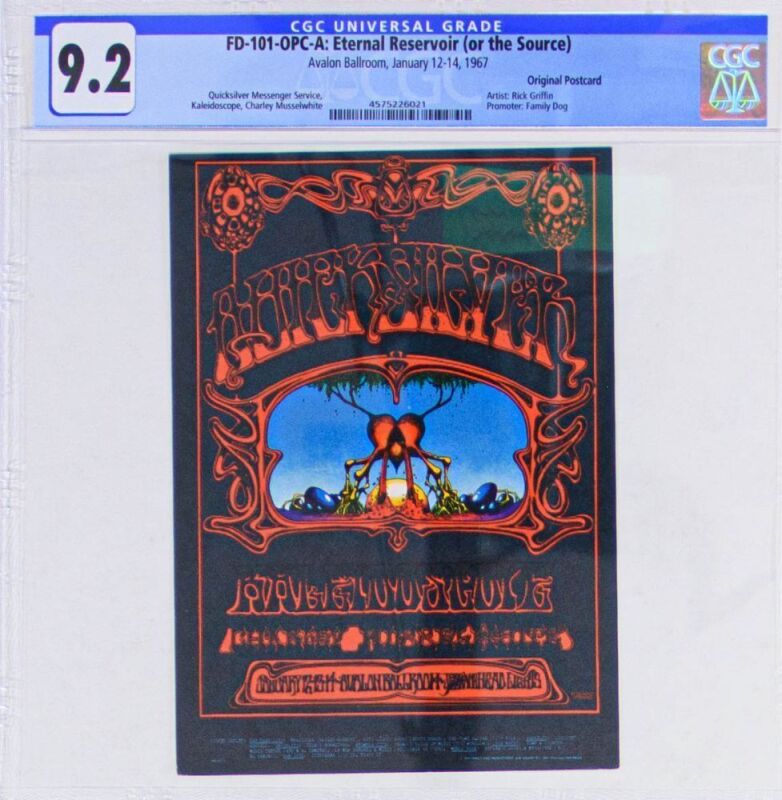 1968 FD-101 Quicksilver Messenger Service Avalon Ballroom Postcard CGC 9.2