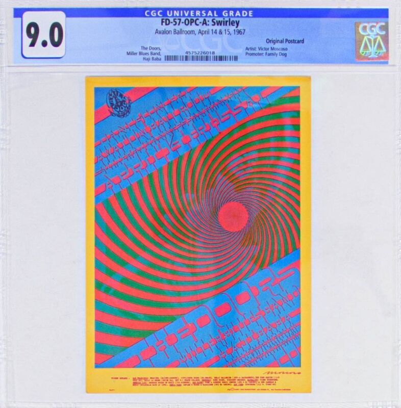 1967 FD-57 The Doors Miller Blues Band Avalon Ballroom Postcard CGC 9.0