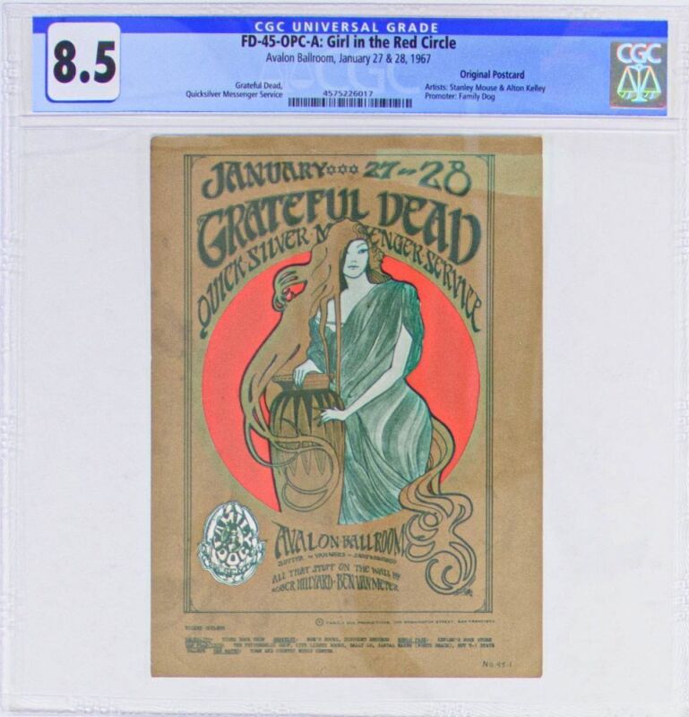 1967 FD-45 Grateful Dead Quicksilver Messenger Service Avalon Ballroom Postcard CGC 8.5