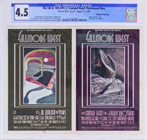 1969 BG-184 & 185 Canned Heat The Everly Brothers Fleetwood Mac Double Postcard CGC 4.5