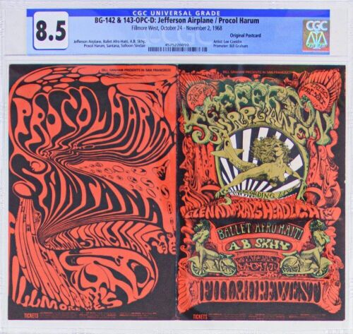 1968 BG-142 & 143 Jefferson Airplane Santana Fillmore West Double Postcard CGC 8.5