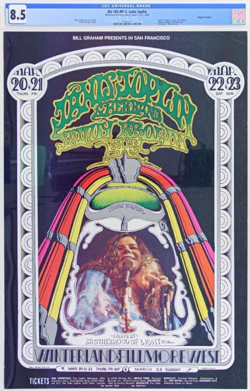 1969 BG-165 Janis Joplin Winterland & Fillmore West RP2 Poster CGC 8.5