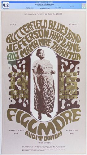 1966 BG-31 Big Mama Thornton Butterfield Blues Band Fillmore RP3 Poster CGC 9.8