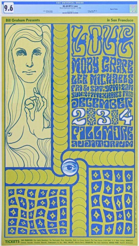 1966 BG-40 Love Moby Grape Fillmore Auditorium RP5 Poster CGC 9.6