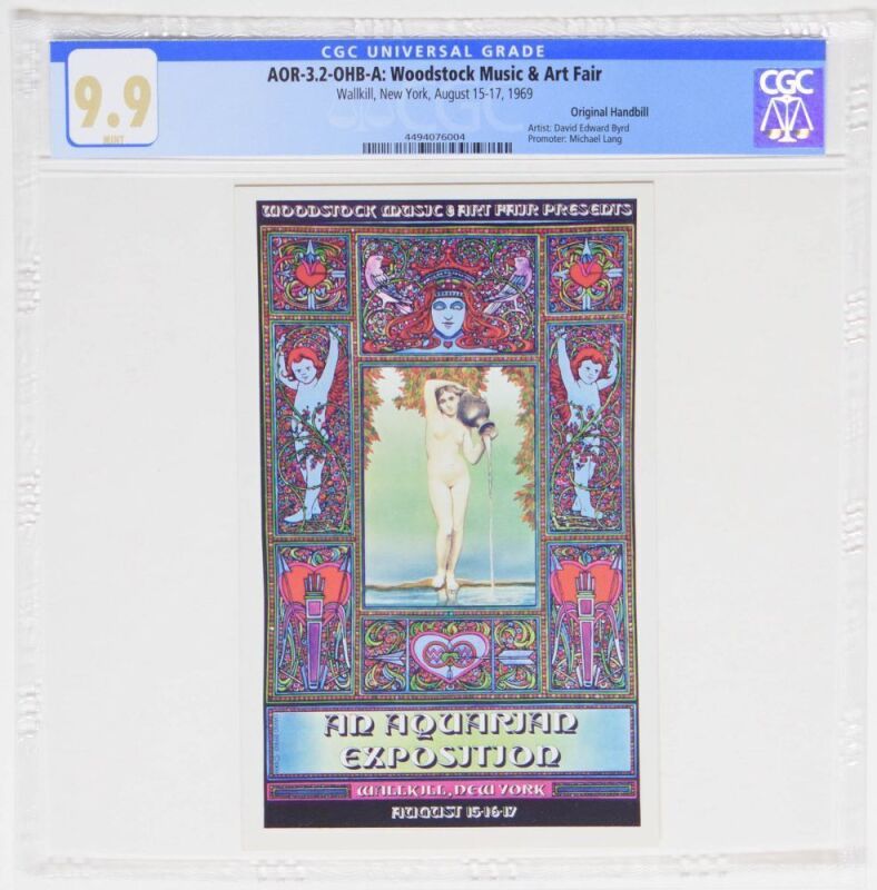 1969 AOR-3.2 David Byrd Woodstock Festival Wallkill New York Handbill CGC 9.9