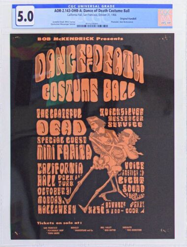 1966 AOR-2.143 Grateful Dead California Hall Halloween Dance of Death Handbill CGC 5.0