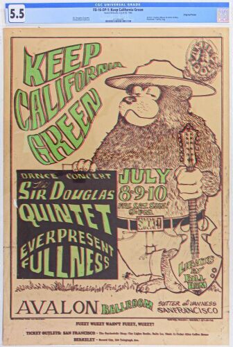 1966 FD-16 Sir Douglas Quintet Everpresent Fullness Avalon Ballroom Poster CGC 5.5